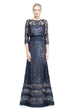 Alterations by the neck. Blouson Waist Paillette Embroidered Lace Gown size 16